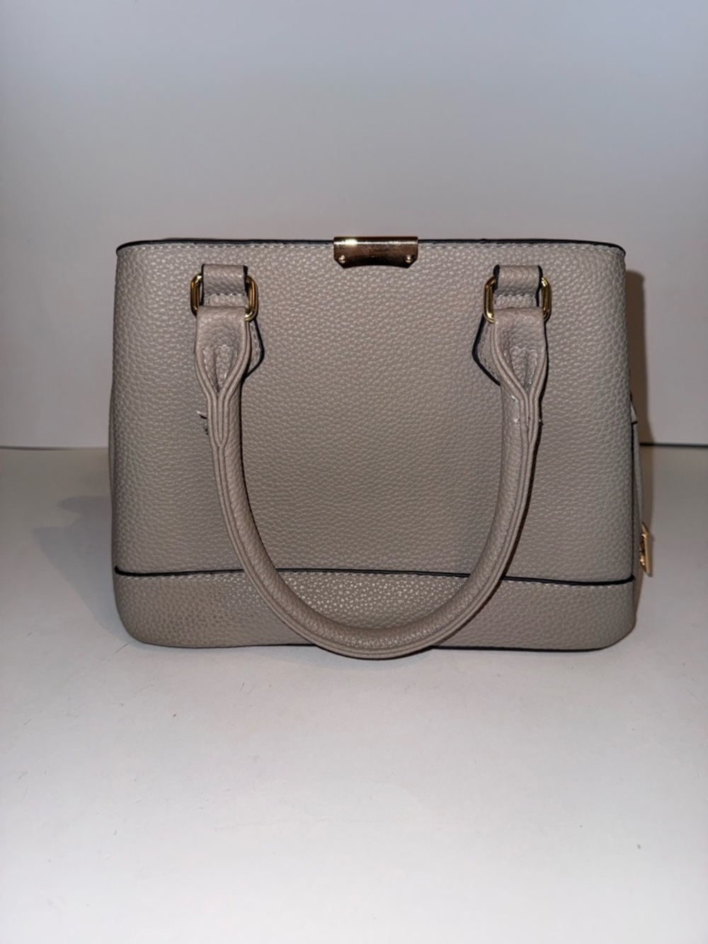 Pebbled Taupe Satchel with Gold Hardware